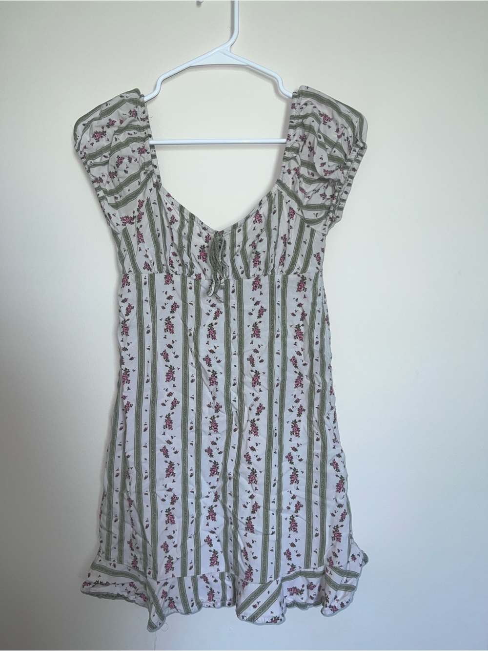SO White Floral-Print Mini Dress with Green Stripes